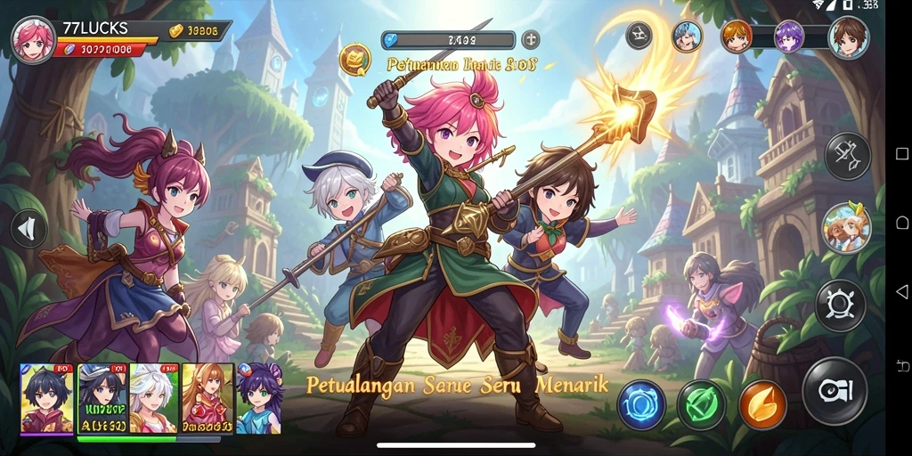 Tampilan gameplay 77LUCKS yang penuh warna dan menarik.