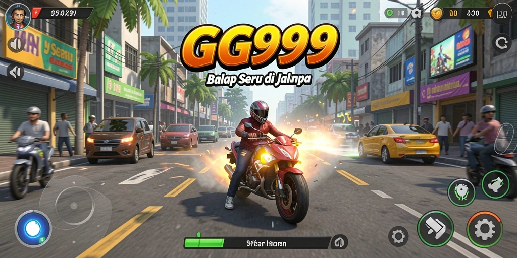 Screenshot gameplay GG999 menampilkan aksi balapan yang mendebarkan.