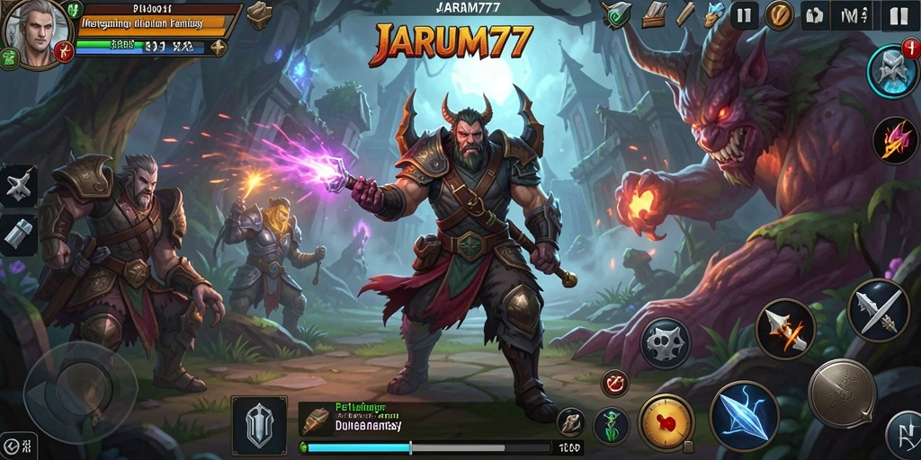 Gameplay JARUM77 menampilkan petualangan epik penuh aksi.