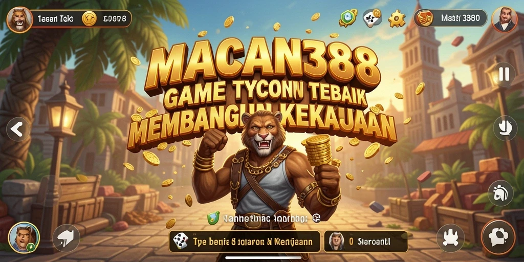 Screenshot utama gameplay <strong>MACAN388</strong> menampilkan proses membangun empire bisnis.