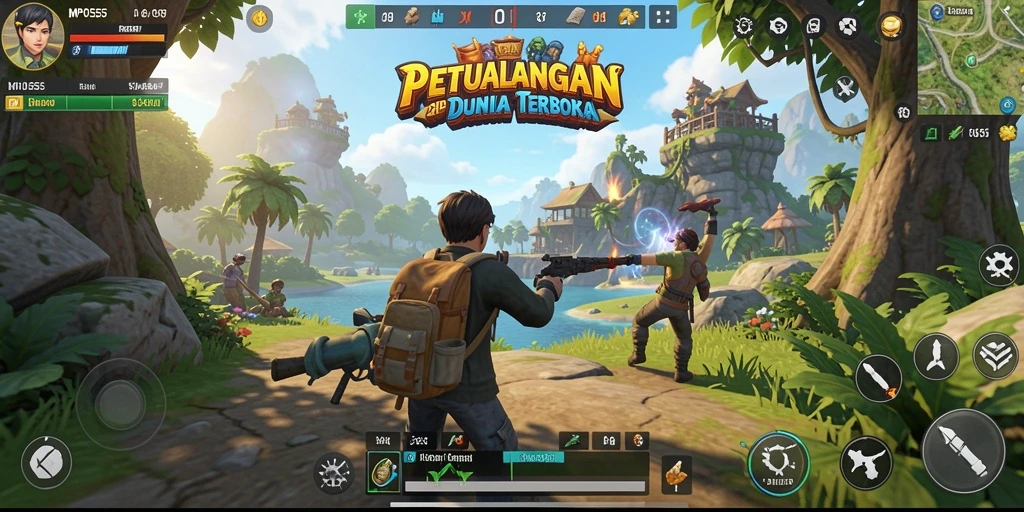 Tampilan gameplay MPO555 dalam dunia terbuka yang indah.