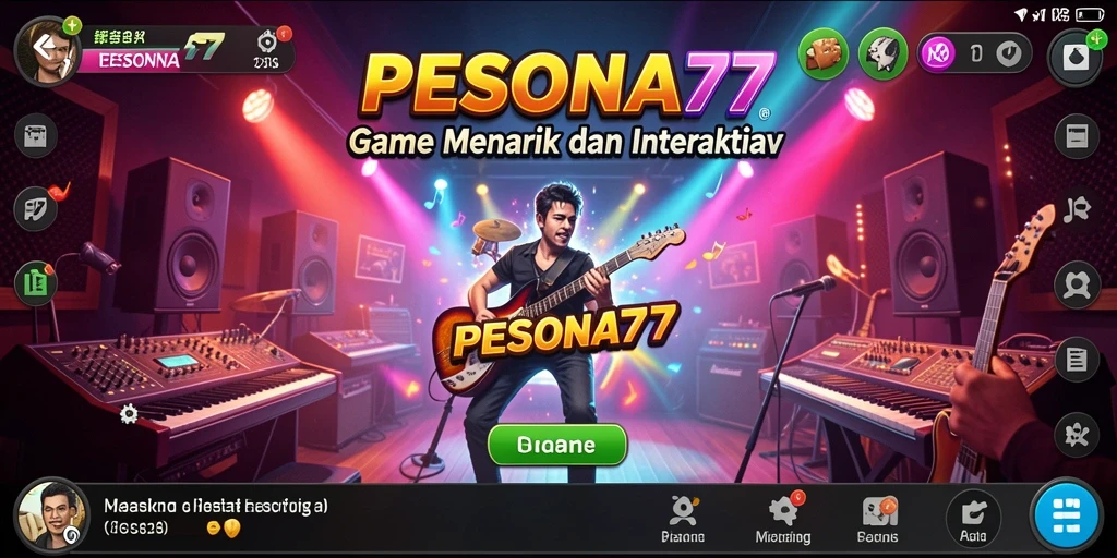 Screenshot utama PESONA77 menampilkan gameplay musik yang interaktif dan seru.