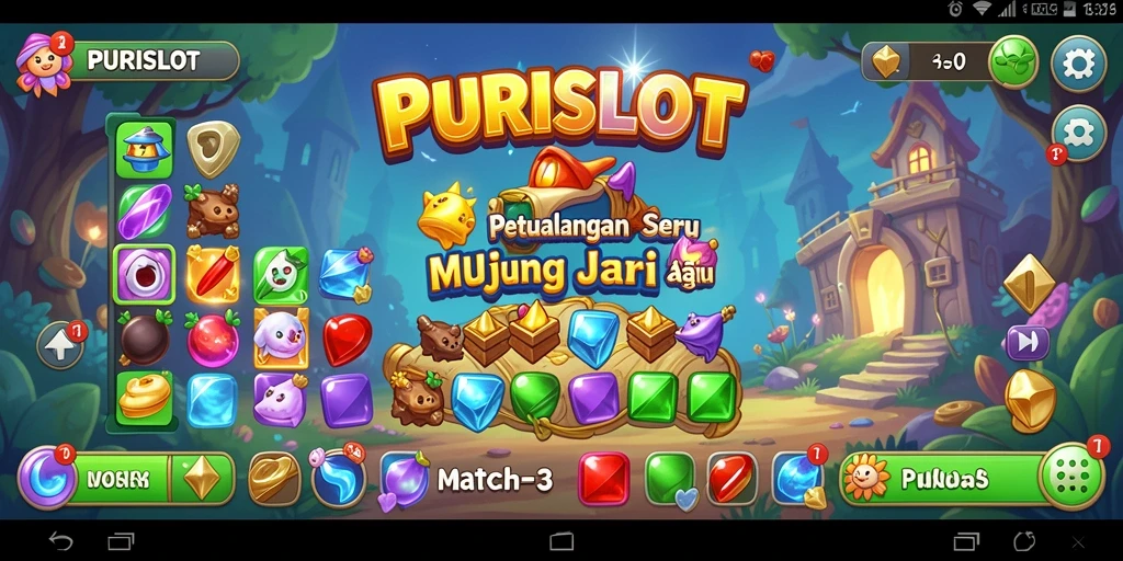 Gameplay seru dan penuh warna di PURISLOT dalam genre Match-3.
