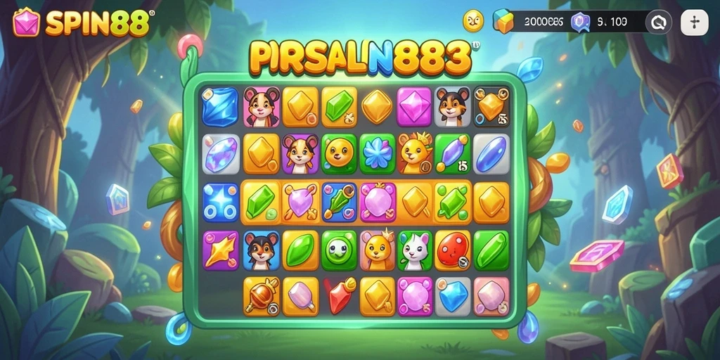 Screenshot gameplay SPIN88 dengan kombinasi warna-warni Match-3.